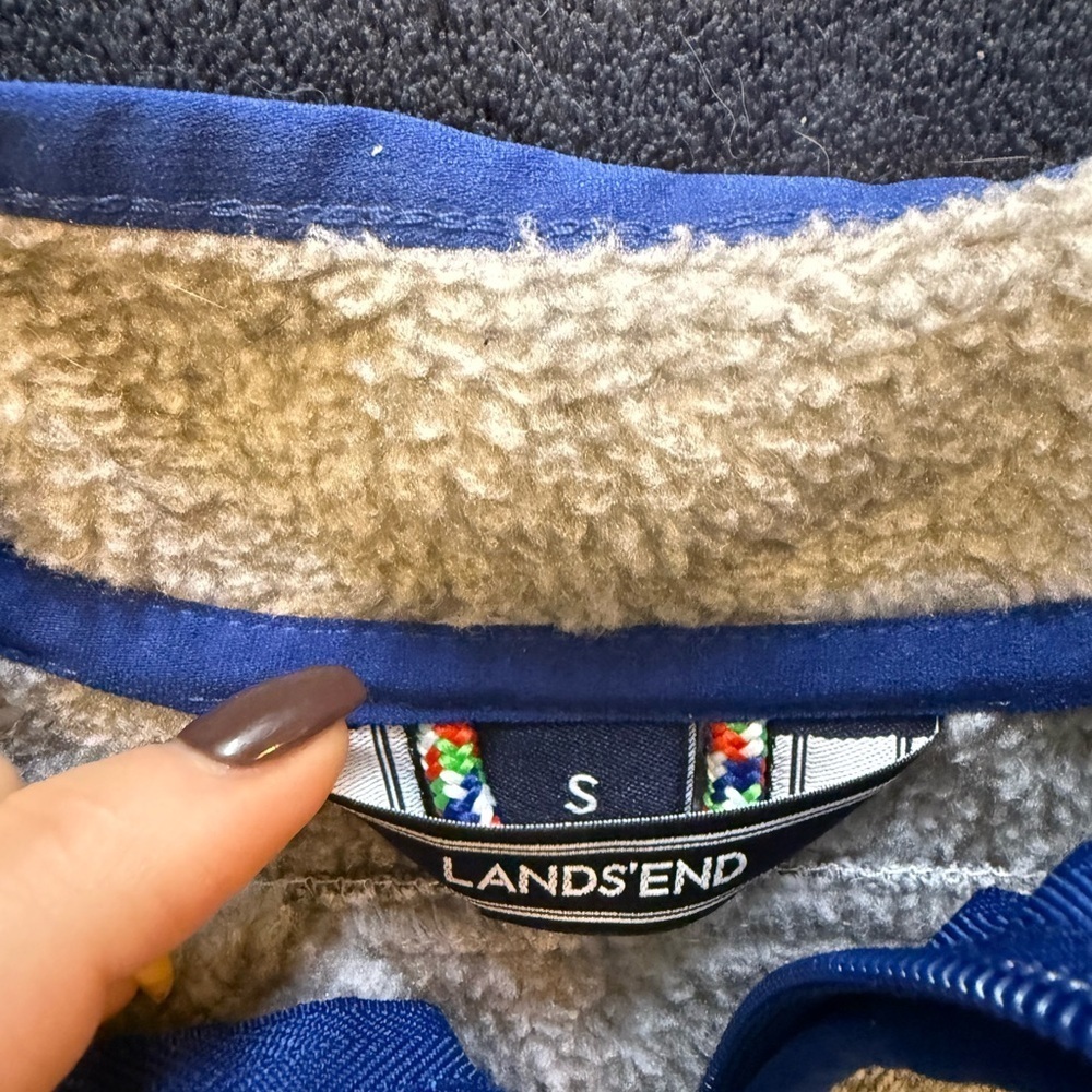 Lands' End Kids Zip Up Sweater - Gray and Blue - Picture 2 of 9